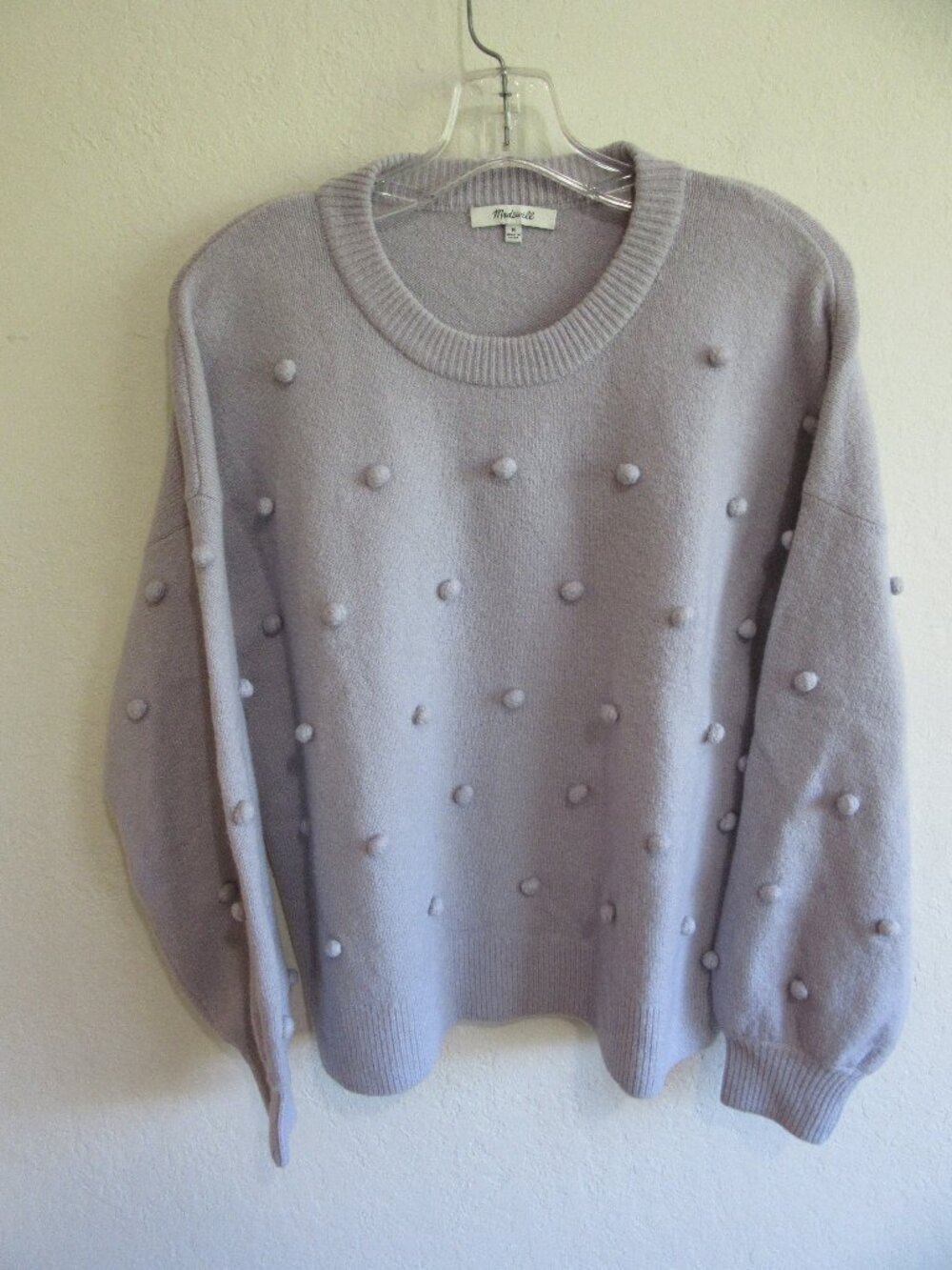 MADEWELL Gray Pullover Pom-Pom M Long Sleeve Sweater